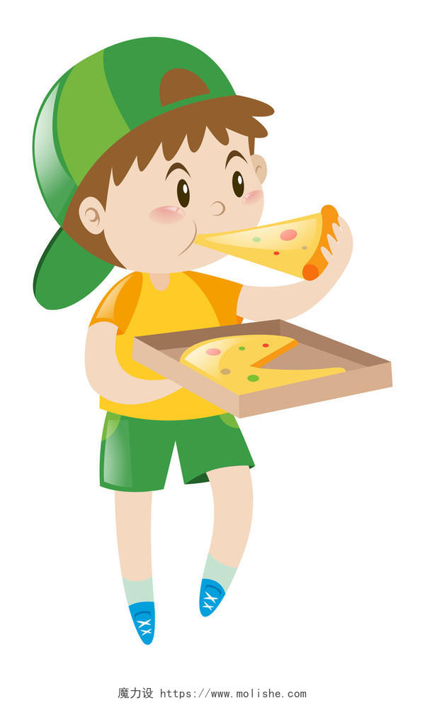 小男孩吃披萨图